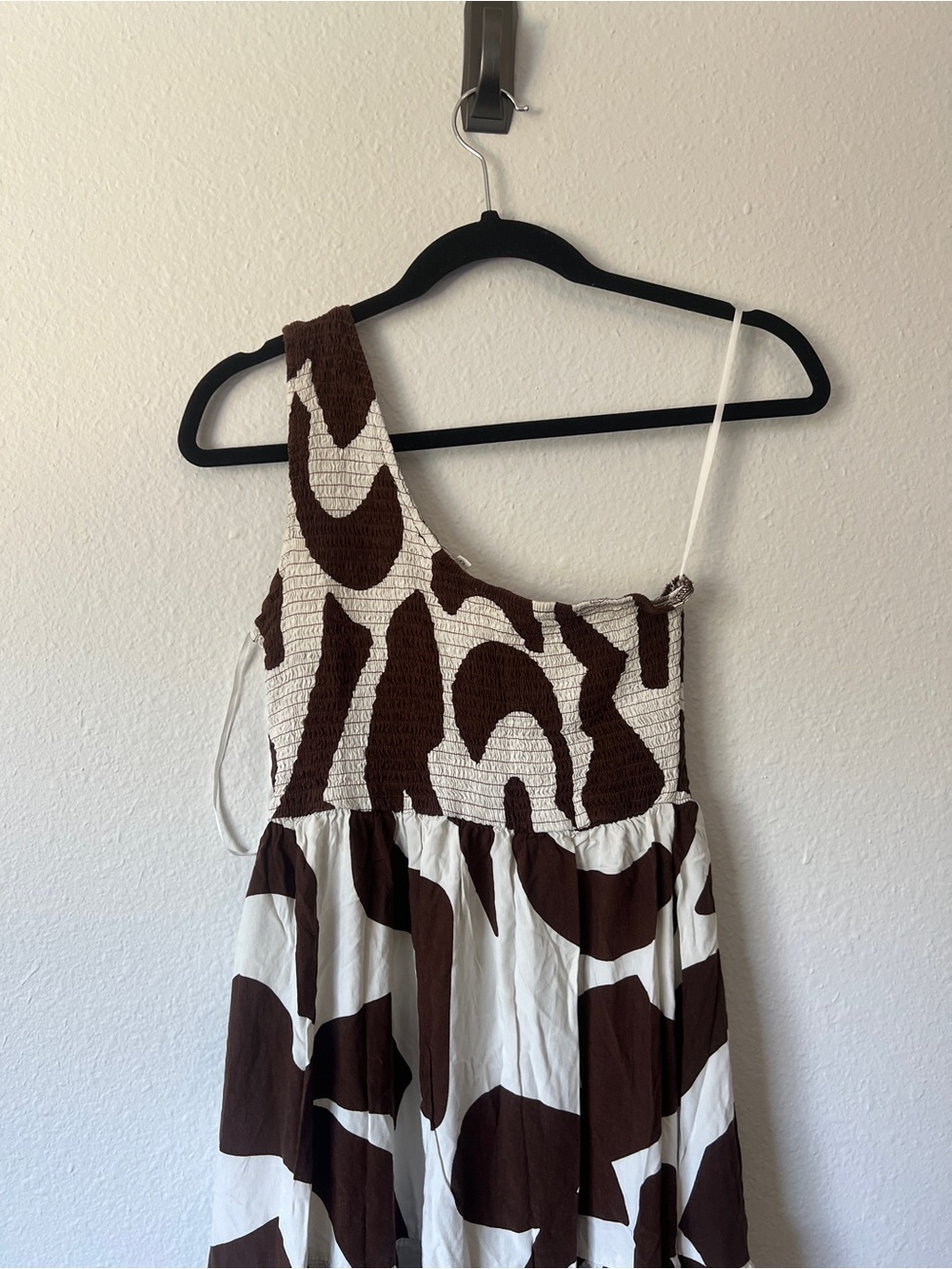 Anthropologie Abel the Label One Shoulder Maxi Dress Brown Cream Ivory Sz Medium - Picture 6 of 8